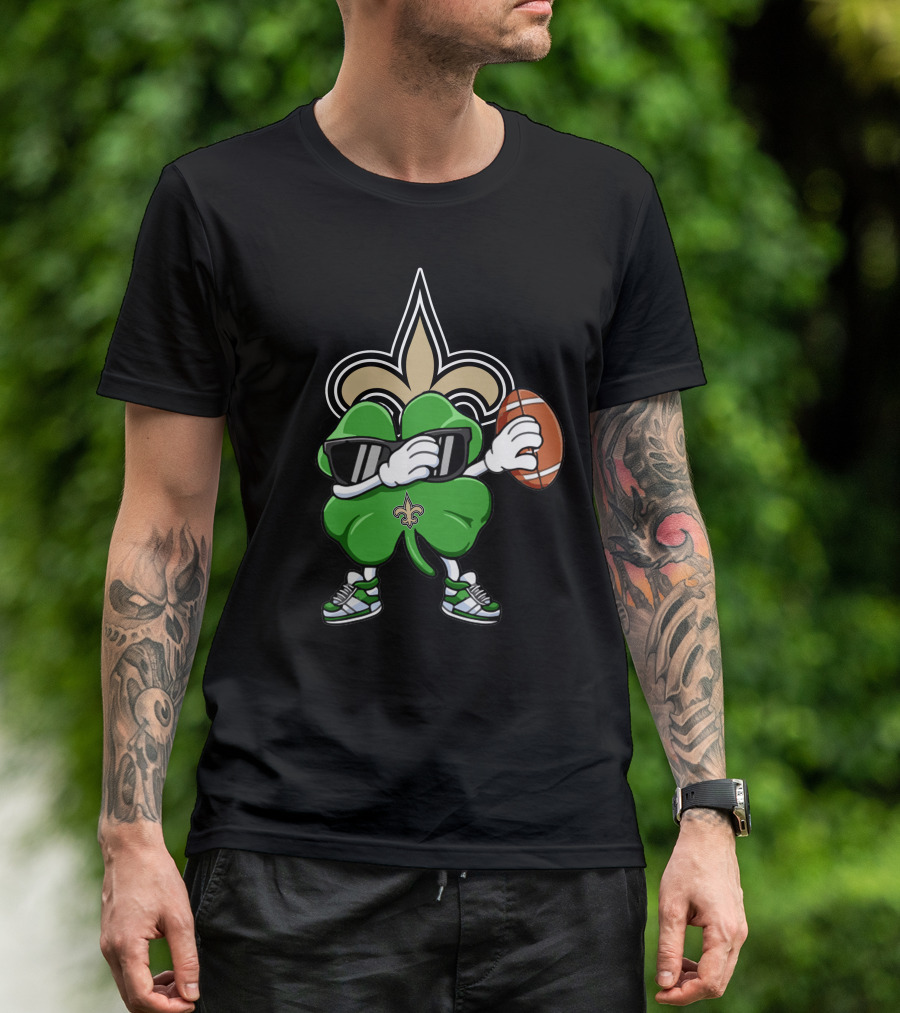 New Orleans Saints Shamrock Football Dab Fleur-de-lis T-Shirt
