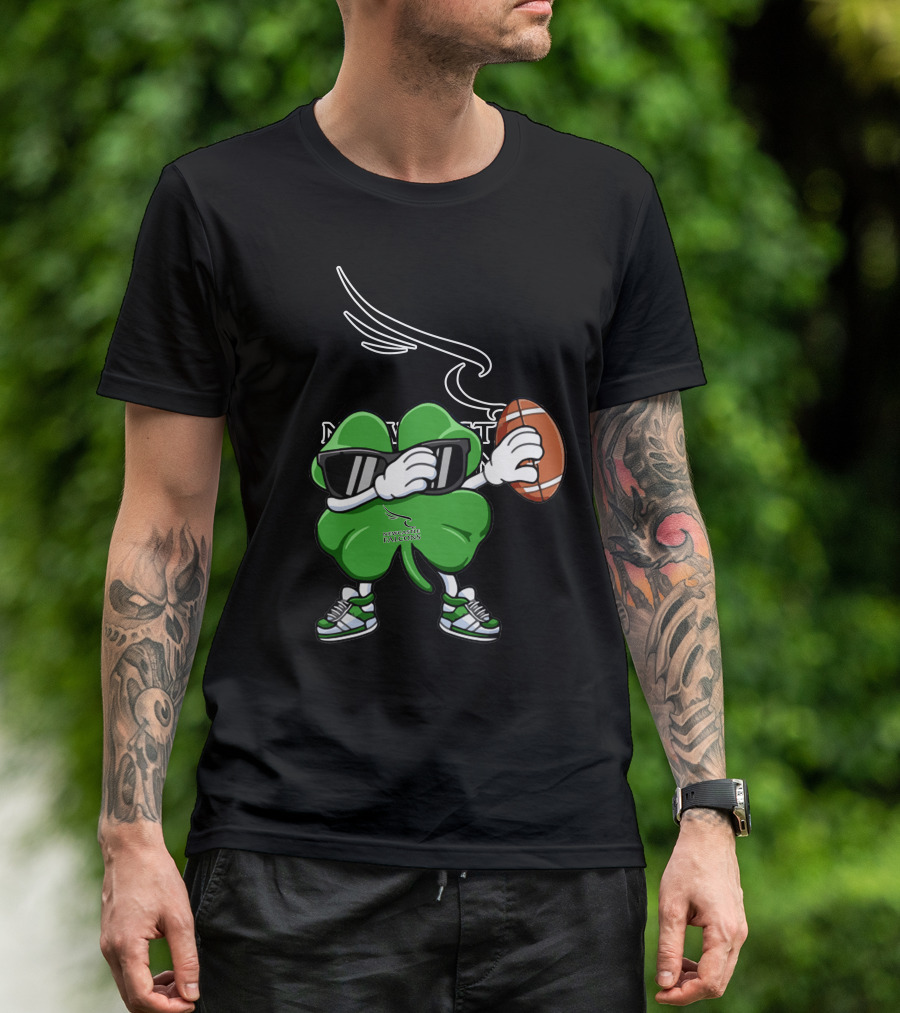 Newcastle Falcons Four Leaf Clover Character Holding Football T-Shirt