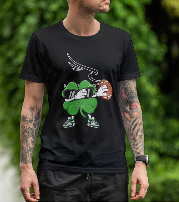 Newcastle Falcons Four Leaf Clover Character Holding Football T-Shirt