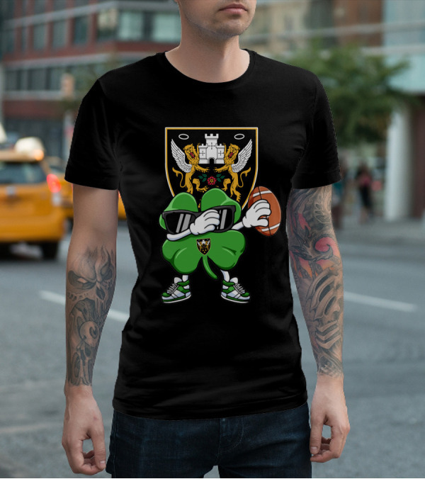 Northampton Saints Crest With Stylized Shamrock And Rugby Ball T-Shirt