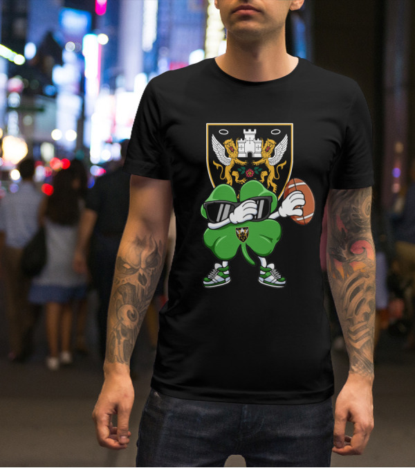 Northampton Saints Crest With Stylized Shamrock And Rugby Ball T-Shirt