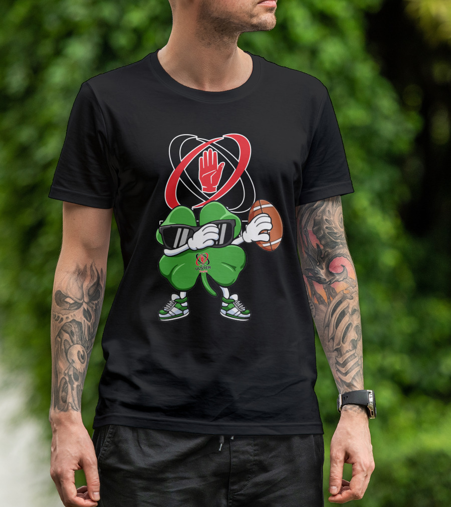 Ulster Rugby Clover Football Icon With Red Hand T-Shirt