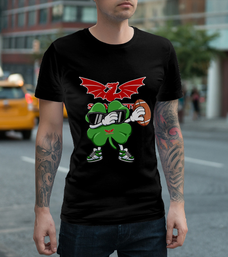 Scarlets Welsh Dragon Clover Football T-Shirt