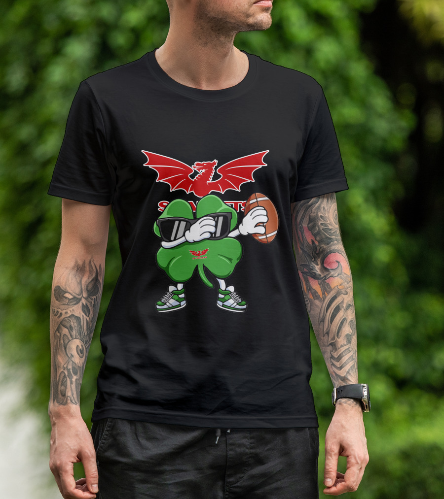 Scarlets Welsh Dragon Clover Football T-Shirt