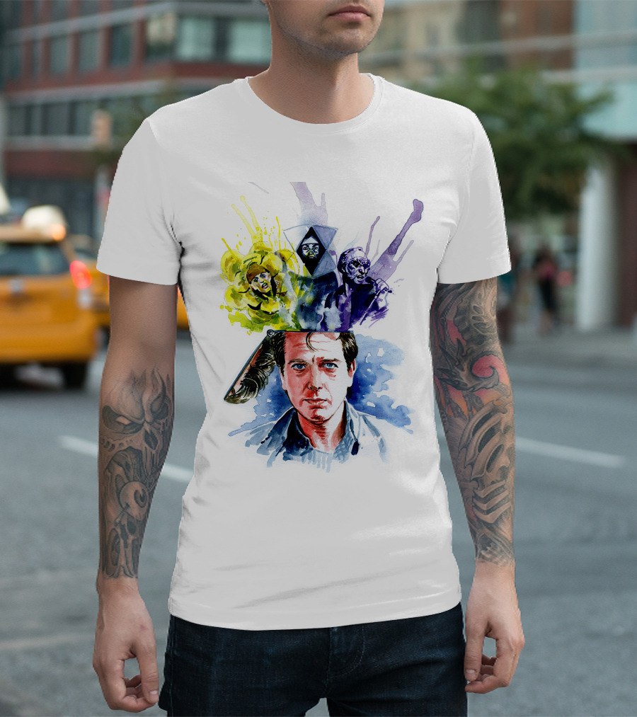 Peter Gabriel Watercolor Portrait with Surreal Artistic Elements T-Shirt