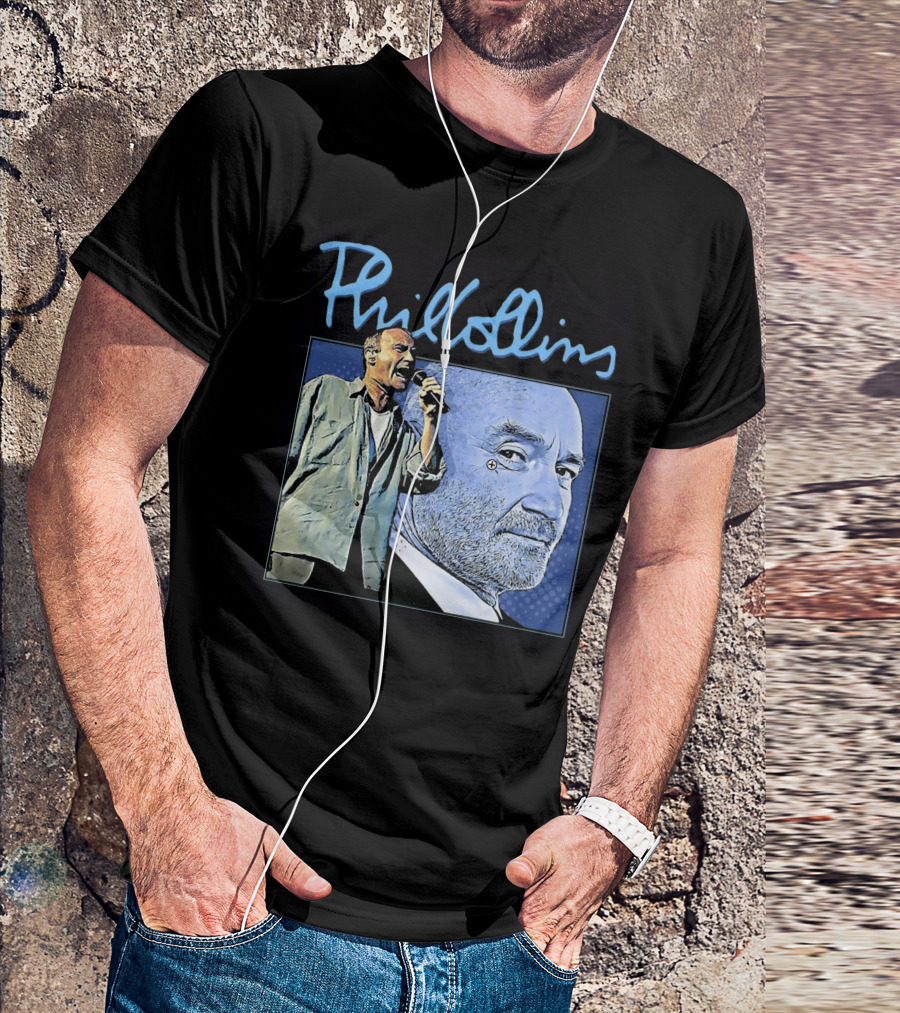 Phil Collins Blue Portrait With Microphone Performance T-Shirt