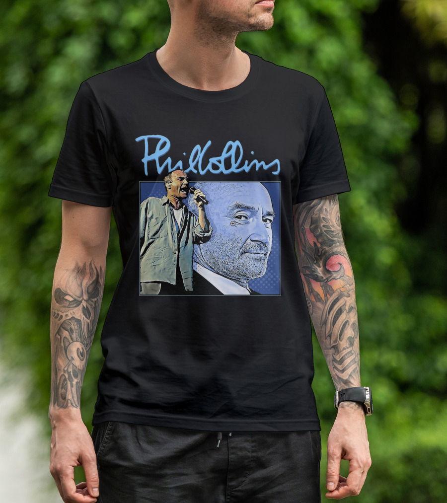 Phil Collins Blue Portrait With Microphone Performance T-Shirt