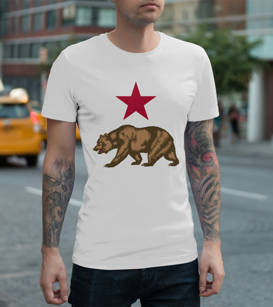 California Bear And Red Star Flag T-Shirt