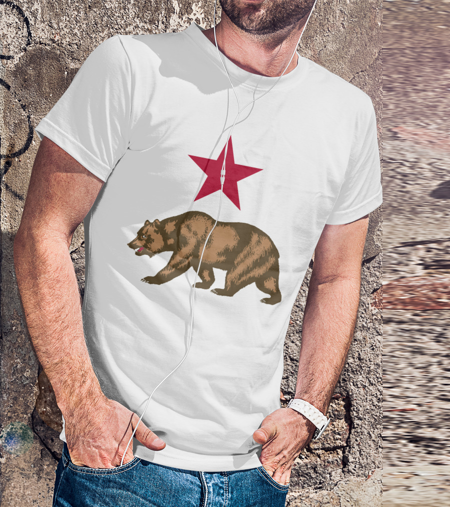California Bear And Red Star Flag T-Shirt