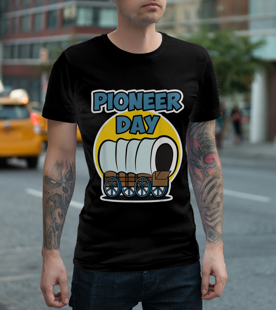 Pioneer Day Covered Wagon Illustration with Bold Lettering T-Shirt