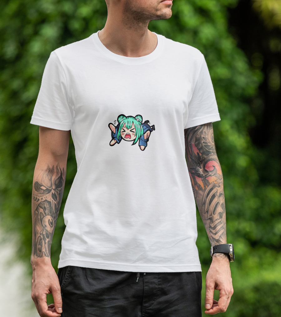 Hololive Green-Haired Anime Character Crying Chibi T-Shirt