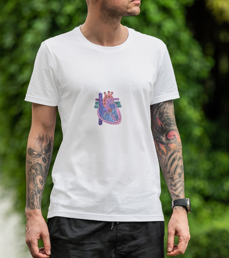 Annotated Human Heart Diagram With Aorta Artery Left Ventricle Right Atrium T-Shirt