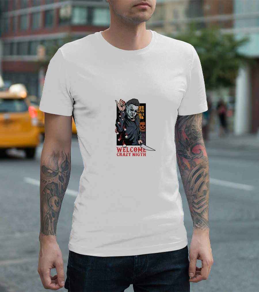 Welcome Crazy Night Halloween Horror Icon Knife T-Shirt