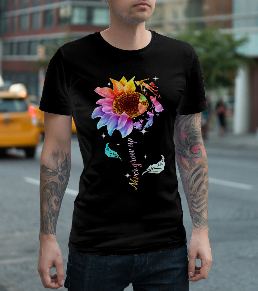 Never Grow Up Peter Pan Rainbow Flower Fantasy T-Shirt