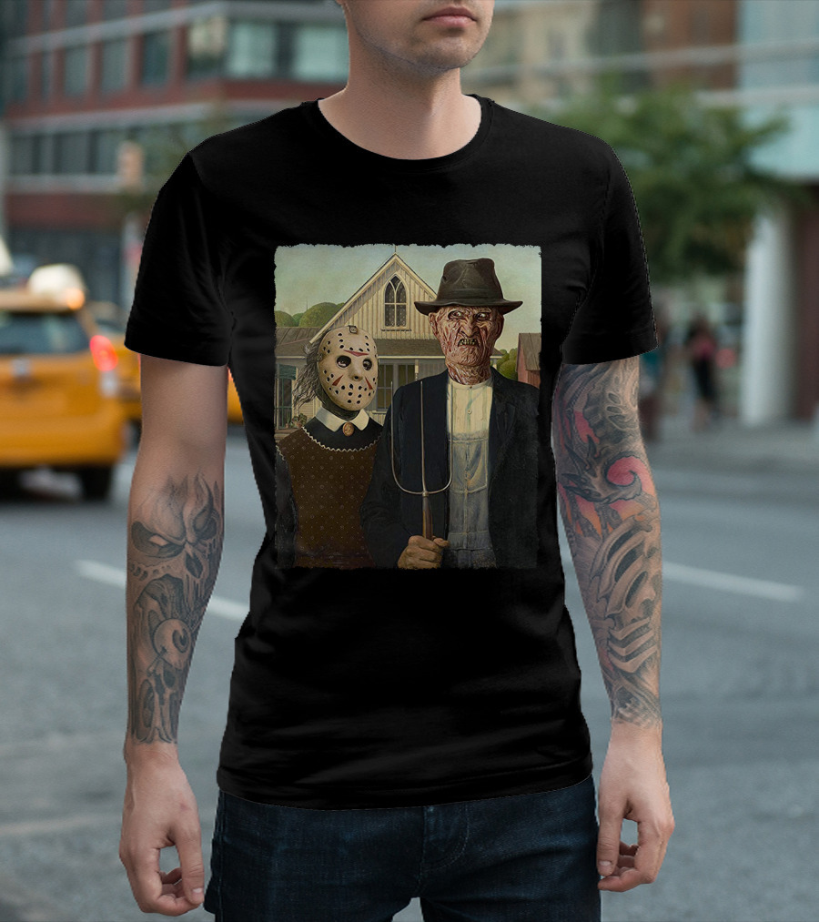 American Gothic Jason Freddy Horror Mashup T-Shirt
