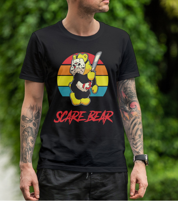 Scare Bear Slasher Retro Rainbow Bear With Mask And Knife T-Shirt