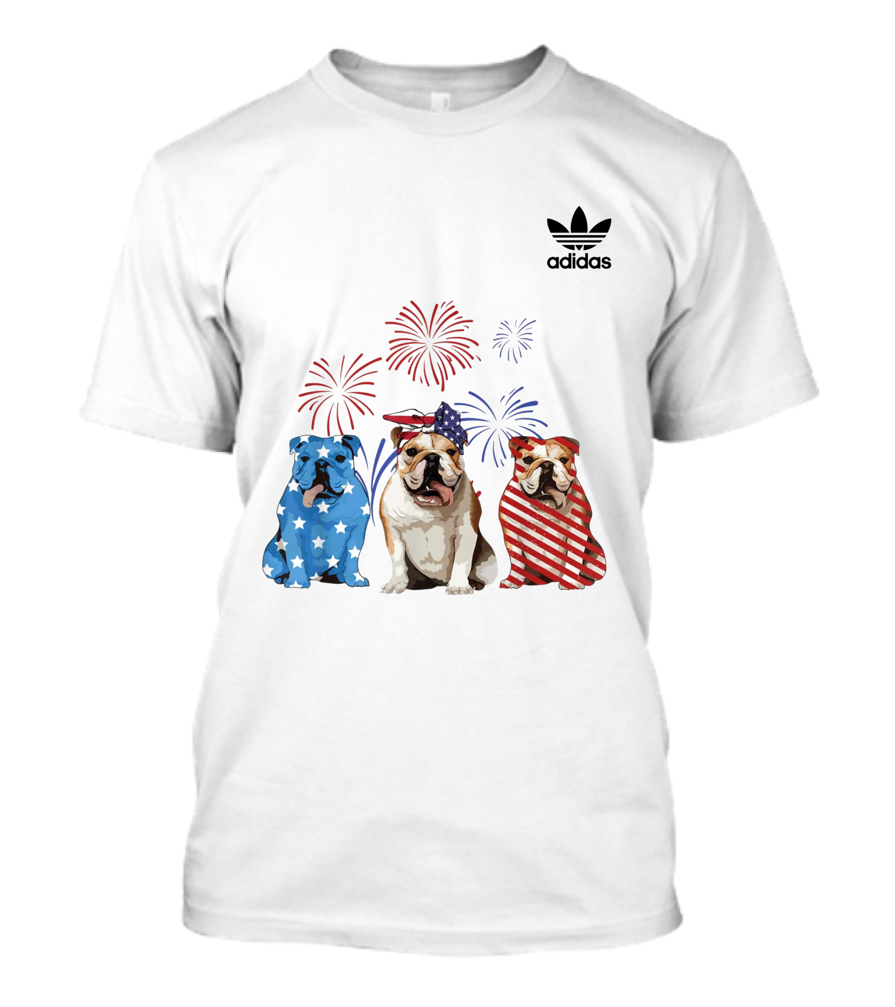 Red White Blue Bulldog USA Flag Firework 4th Of July T-Shirt