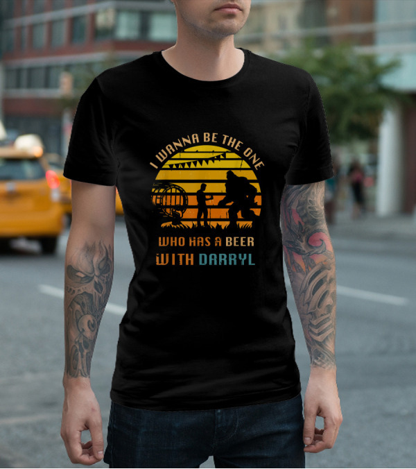 I Wanna Be The One Who Has A Beer With DARRYL Bigfoot Silhouette Retro Sunset T-Shirt
