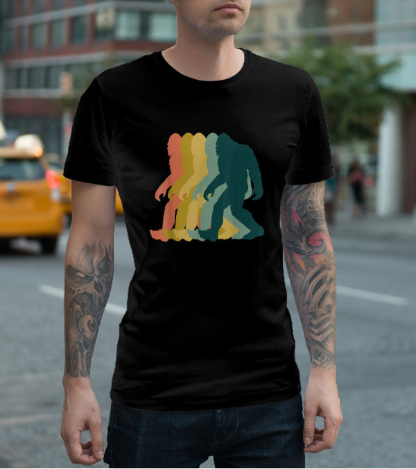 Vintage Retro Rainbow Walking Bigfoot Silhouette 1970s T-Shirt
