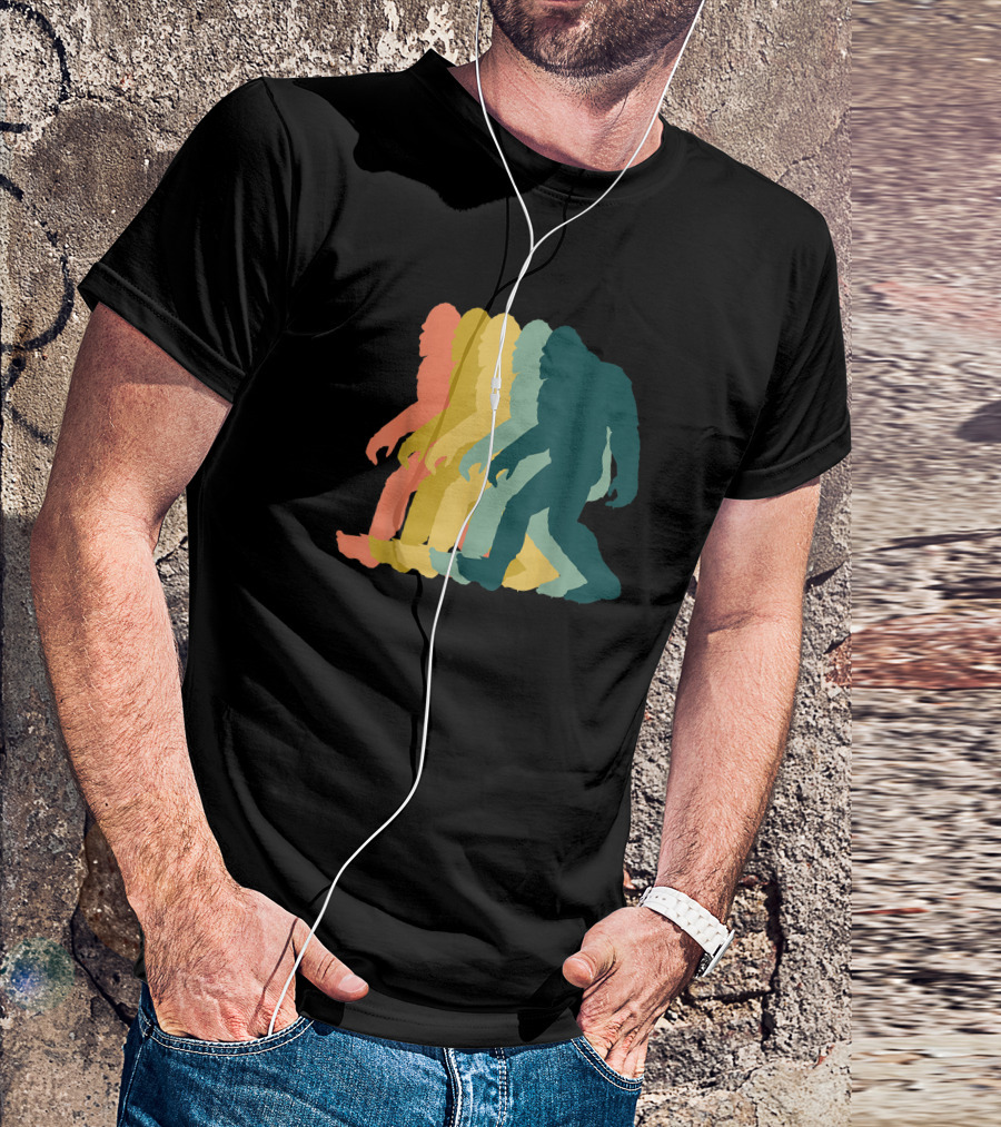 Vintage Retro Rainbow Walking Bigfoot Silhouette 1970s T-Shirt