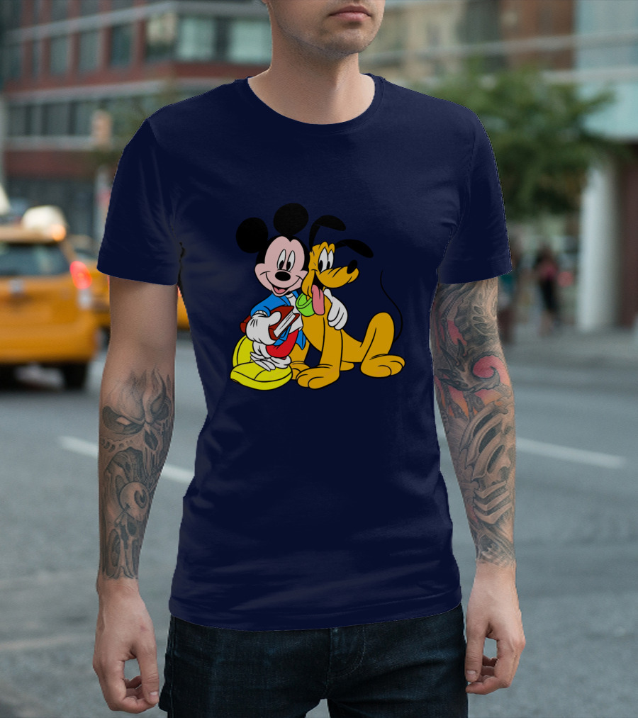 Mickey And Friends Mickey and Pluto Hugging Classic Cartoon T-Shirt