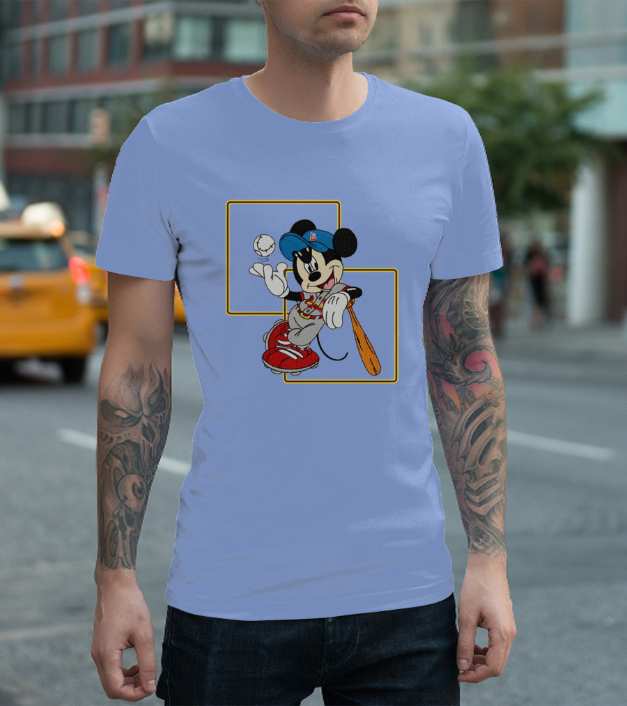 Mickey Mouse Baseball Player Blue Cap Bat and Ball Disney Classic T-Shirt