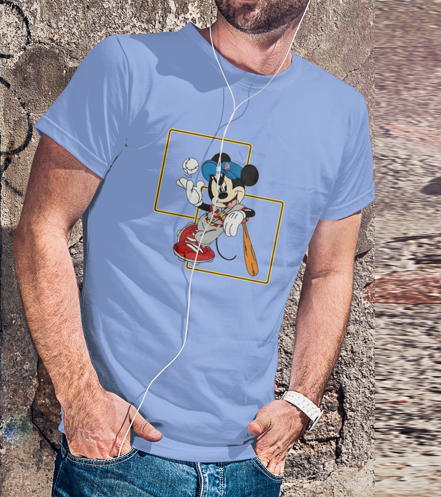 Mickey Mouse Baseball Player Blue Cap Bat And Ball Disney Classic T-Shirt