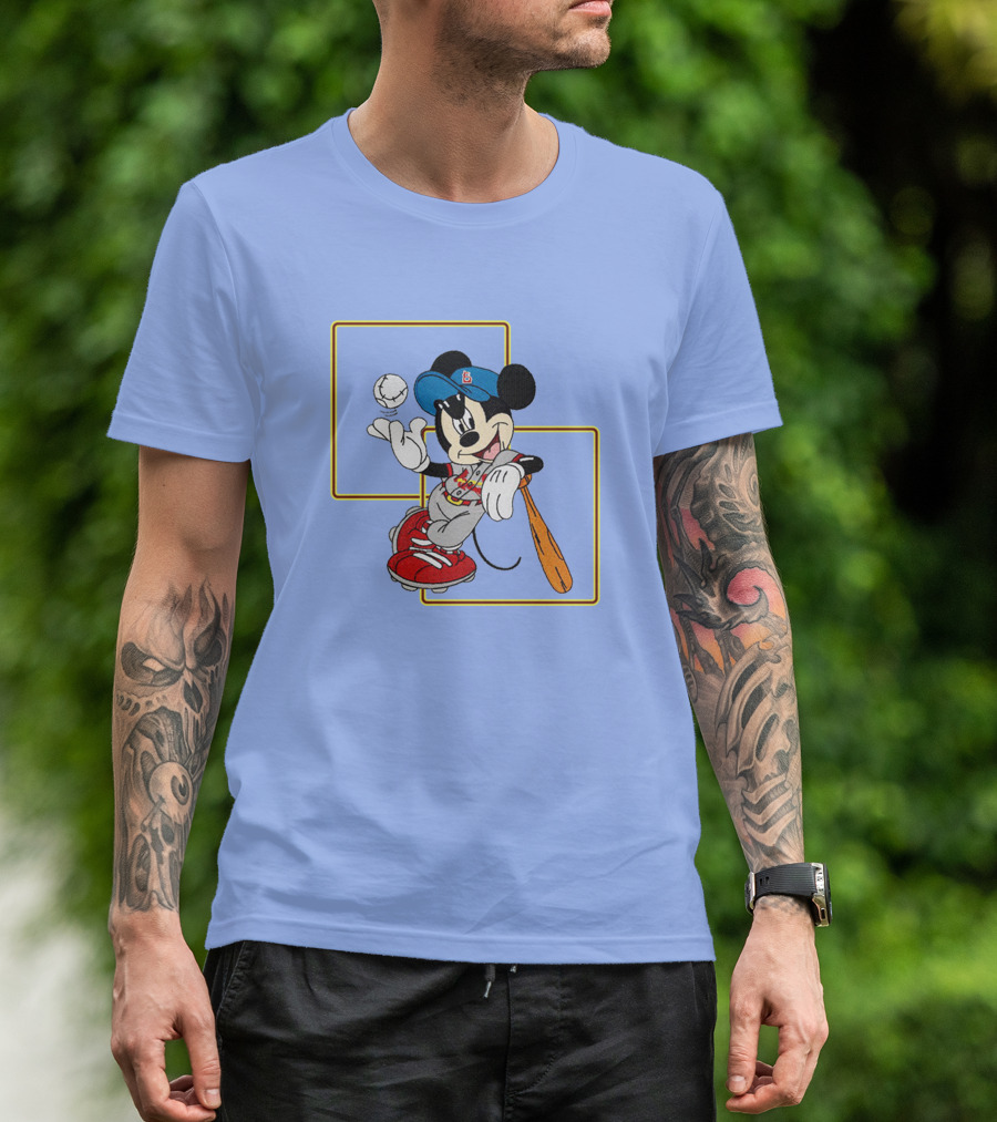 Mickey Mouse Baseball Player Blue Cap Bat And Ball Disney Classic T-Shirt