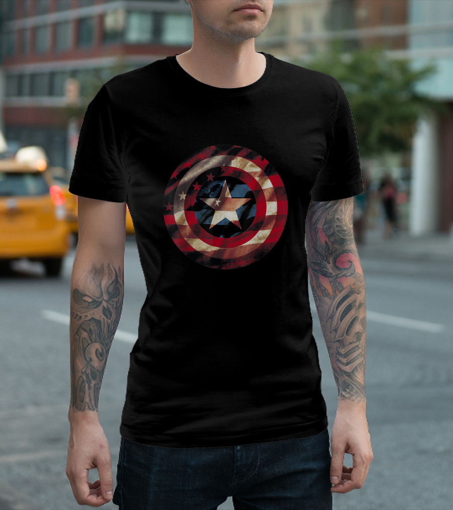 Marvel Captain America Avengers Shield Flag Star Stripes T-Shirt