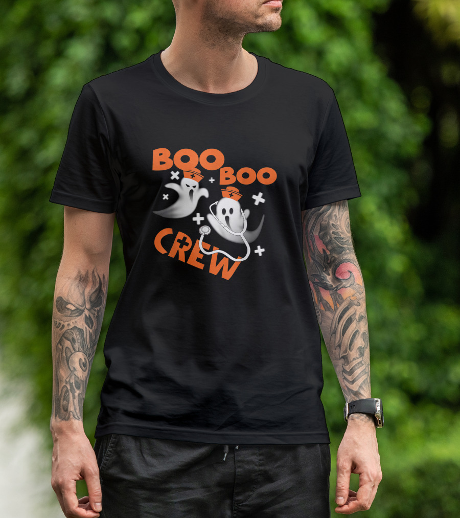 Boo Boo Crew Funny Halloween Ghost Nurse Pumpkin T-Shirt