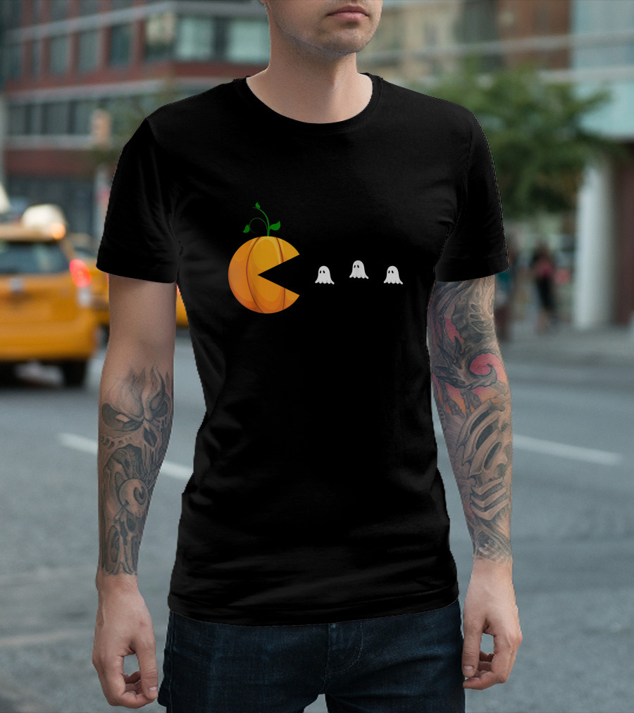 Funny Halloween Pumpkin Ghosts Pac-Man T-Shirt