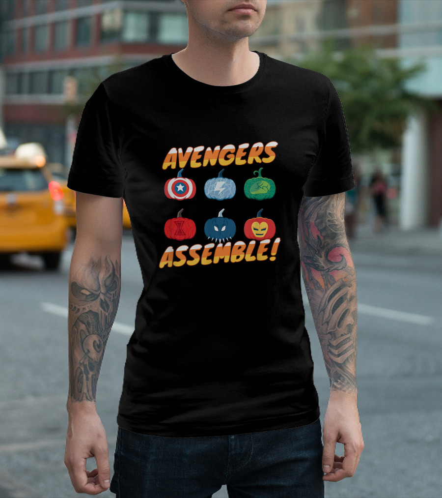 Avengers Assemble Halloween Pumpkin Heroes Icons T-Shirt