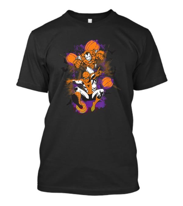 Marvel Spider-Man And Iron Man With Halloween Pumpkins T-Shirt