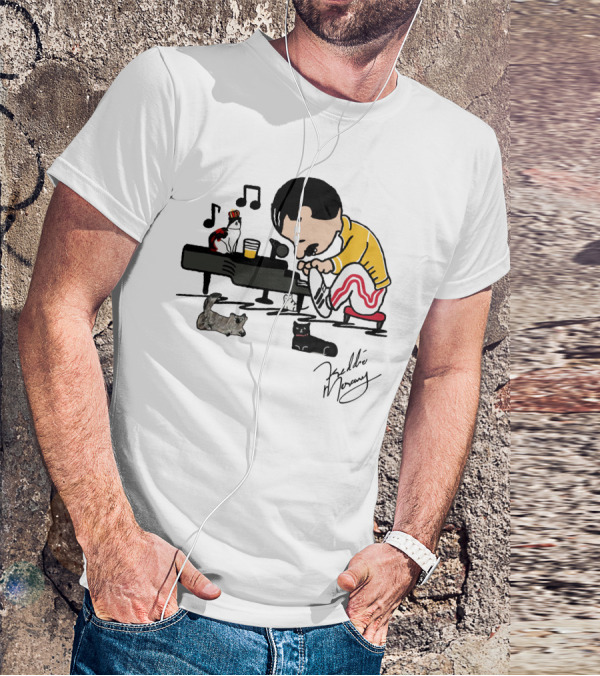 Freddie Mercury Signature With Cats And Piano Playful T-Shirt