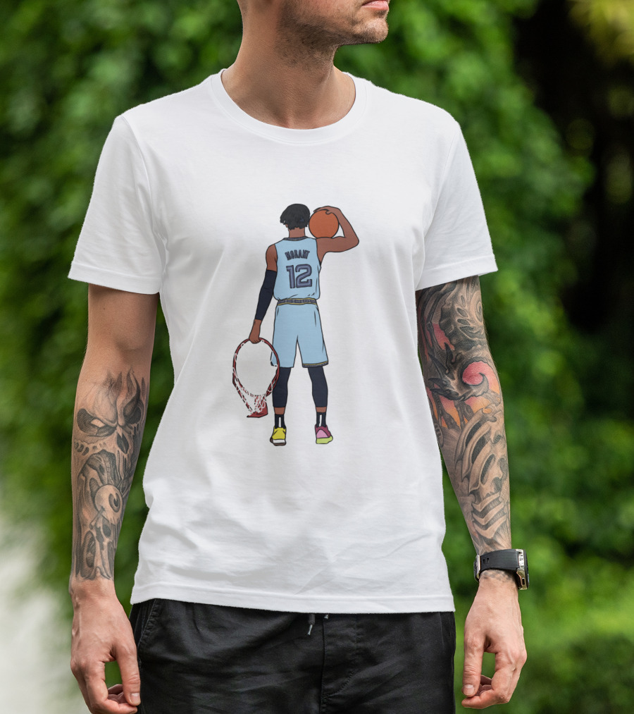 Ja Morant Funny Holding Basketball And Rim In Memphis Jersey T-Shirt