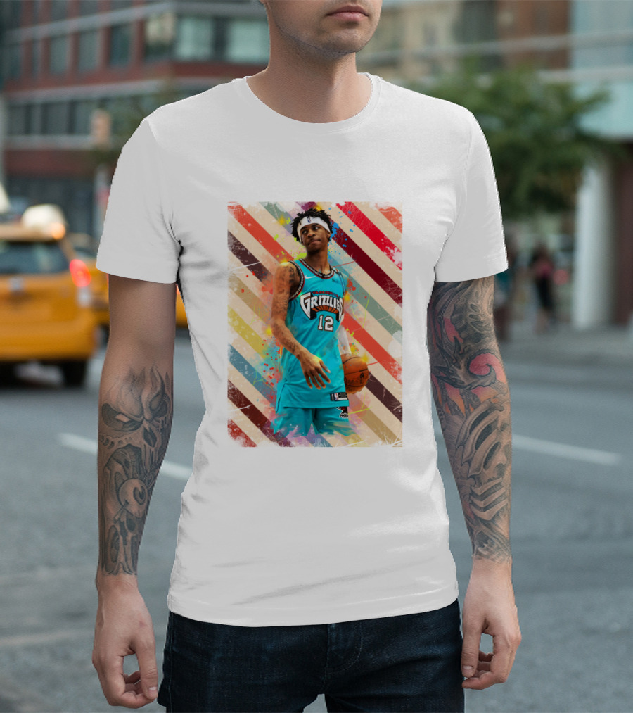 Ja Morant Grizzlies Basketball Vintage Stripes T-Shirt