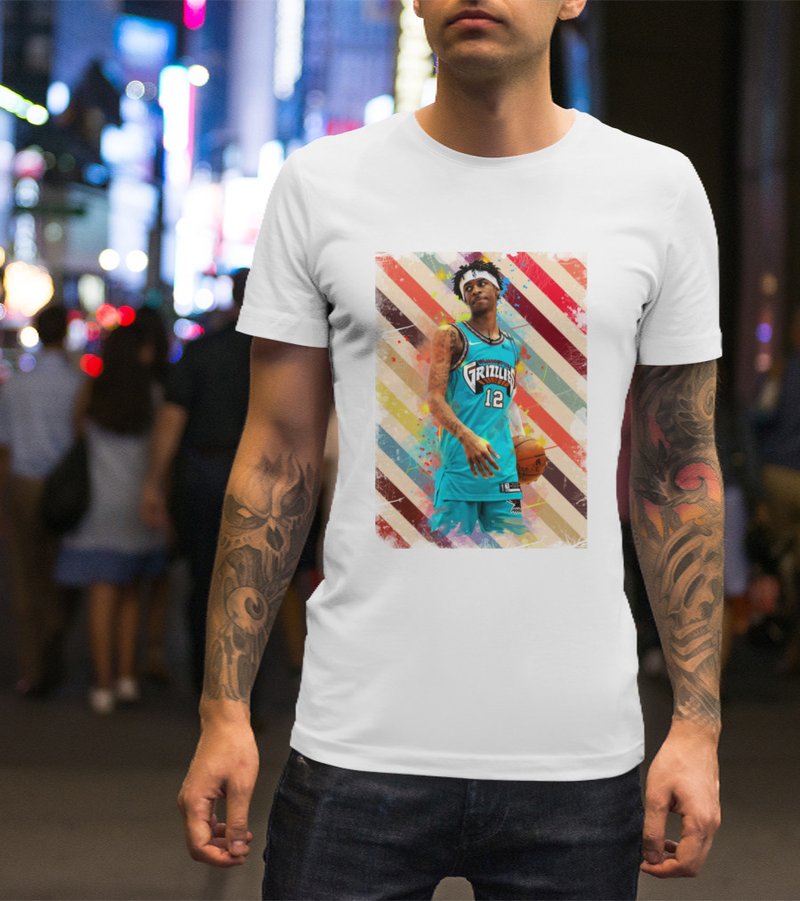 Ja Morant Grizzlies Basketball Vintage Stripes T-Shirt
