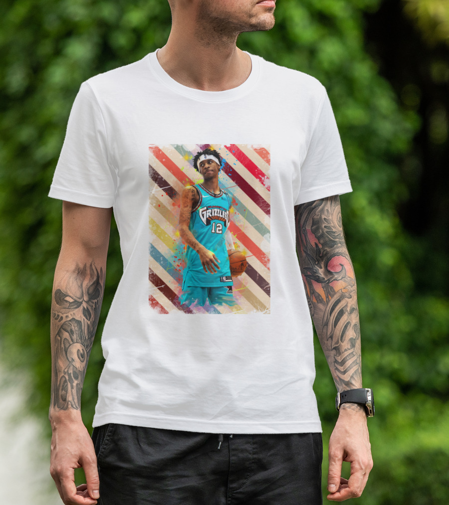 Ja Morant Grizzlies Basketball Vintage Stripes T-Shirt
