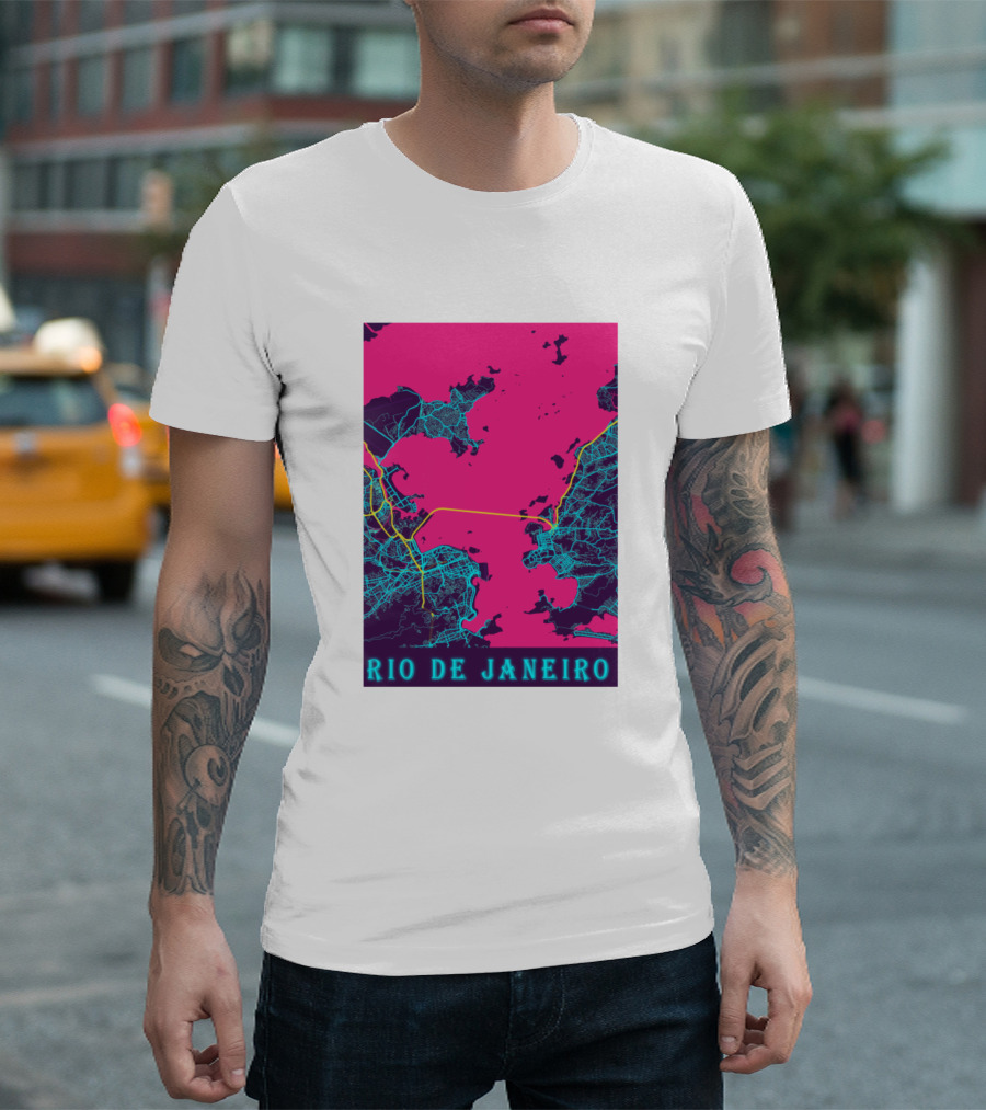 Funny Neon Rio De Janeiro Map Cityscape T-Shirt