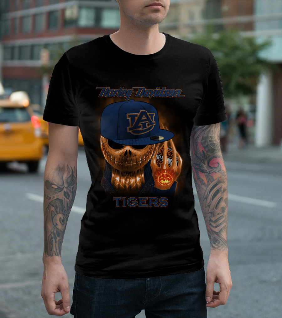 Harley Davidson Auburn Tigers Skeleton With Cap T-Shirt