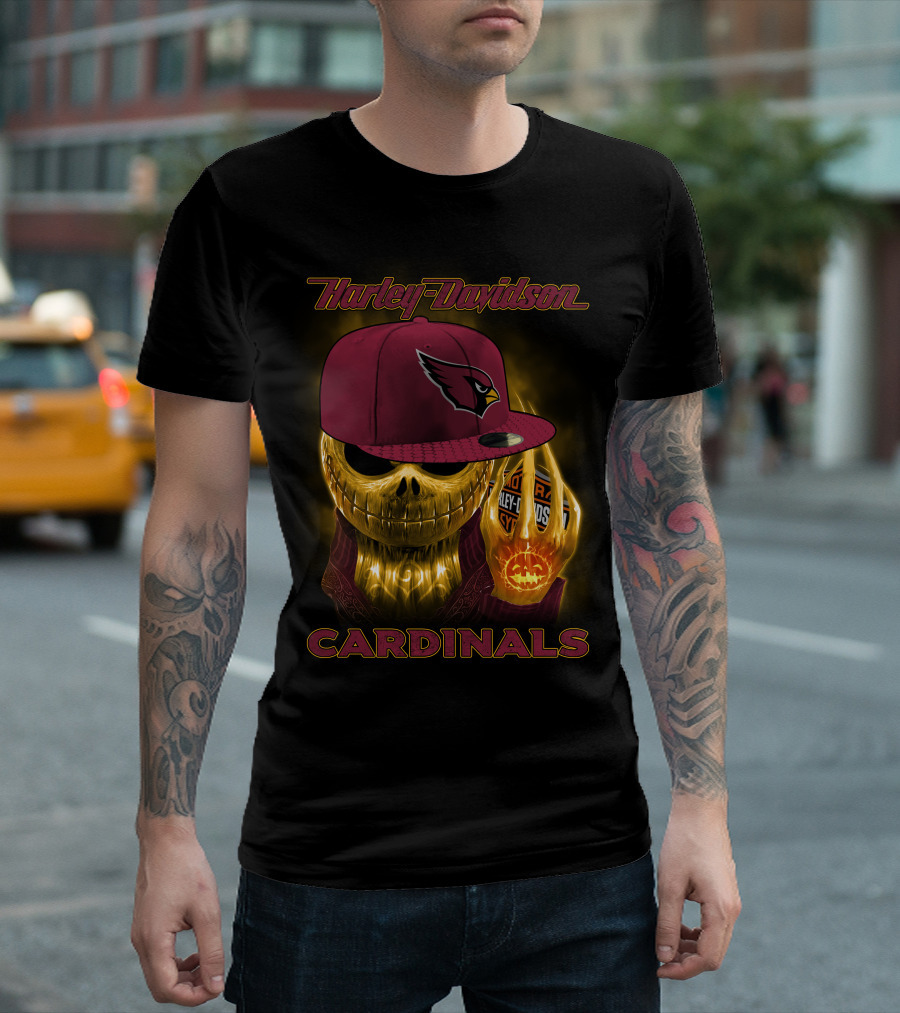 Harley Davidson Arizona Cardinals Gold Skull With Cap T-Shirt