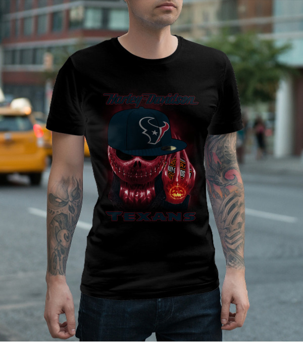 Harley Davidson Houston Texans Skulls And Cycles T-Shirt