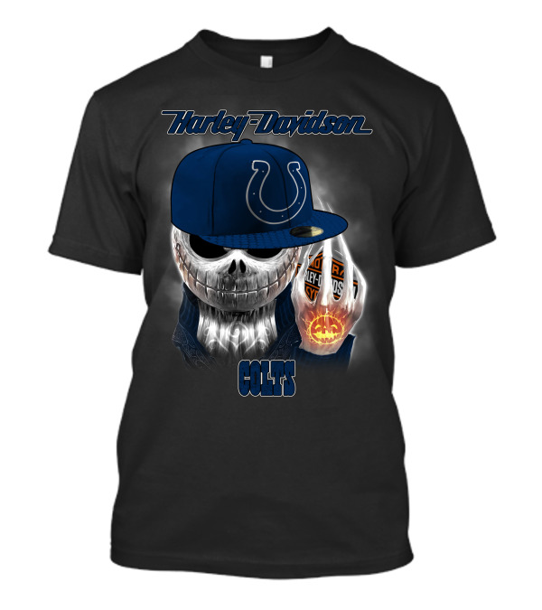 Harley Davidson Indianapolis Colts Halloween Skeleton T-Shirt
