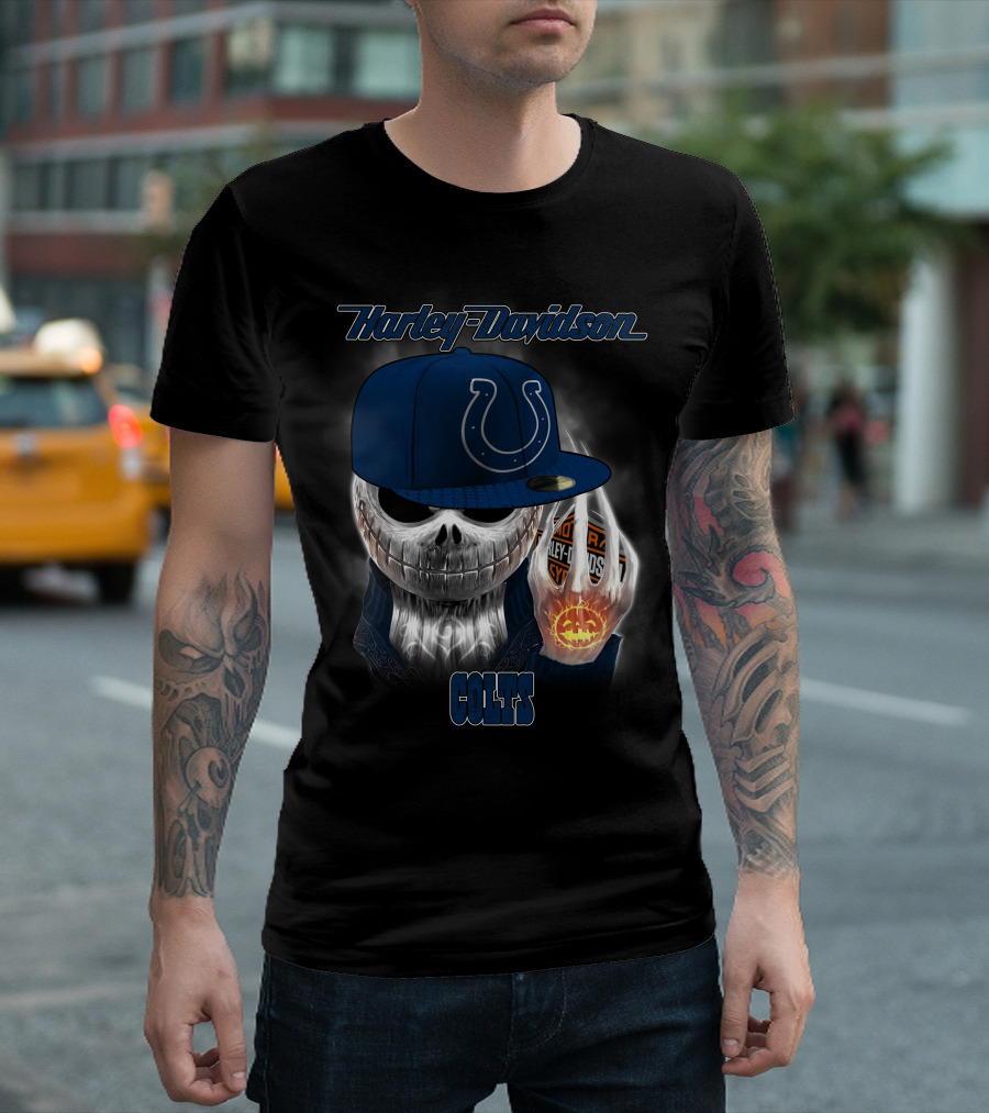 Harley Davidson Indianapolis Colts Halloween Skeleton T-Shirt