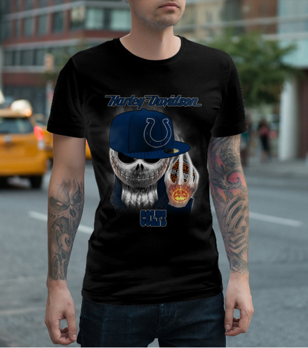 Harley Davidson Indianapolis Colts Halloween Skeleton T-Shirt