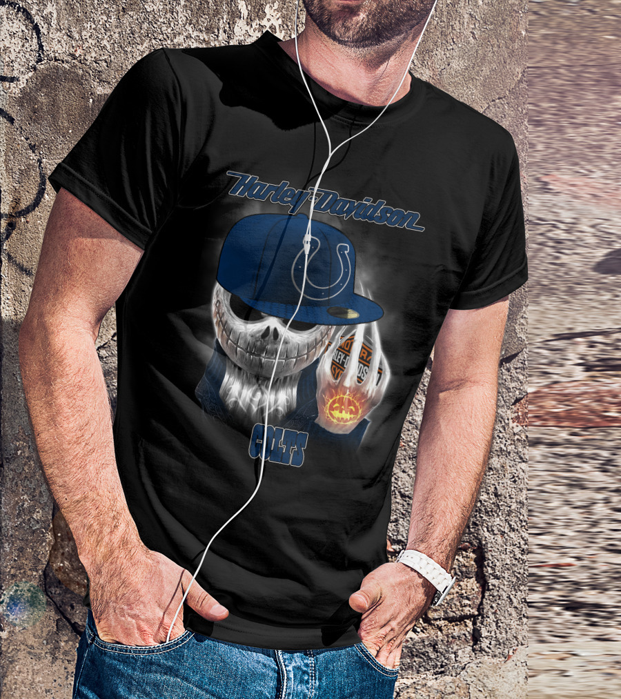 Harley Davidson Indianapolis Colts Halloween Skeleton T-Shirt