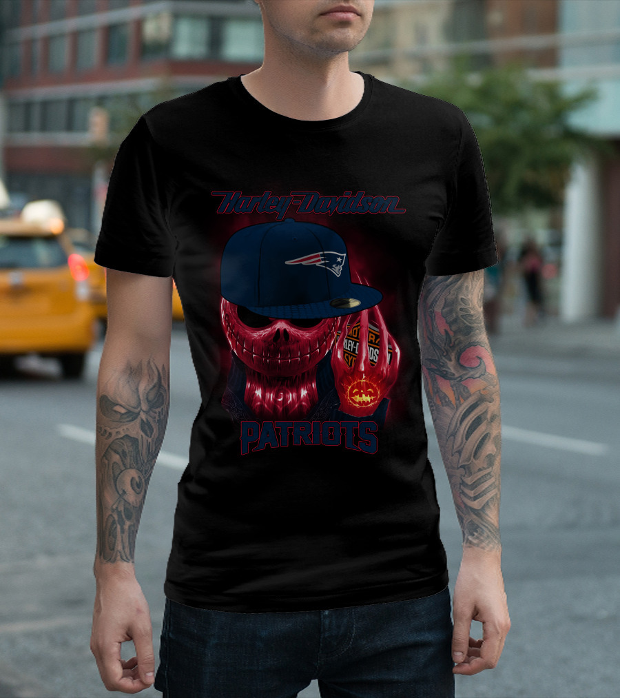 Harley Davidson Patriots New England Skull With Cap T-Shirt