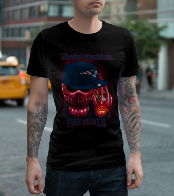 Harley Davidson Patriots New England Skull With Cap T-Shirt