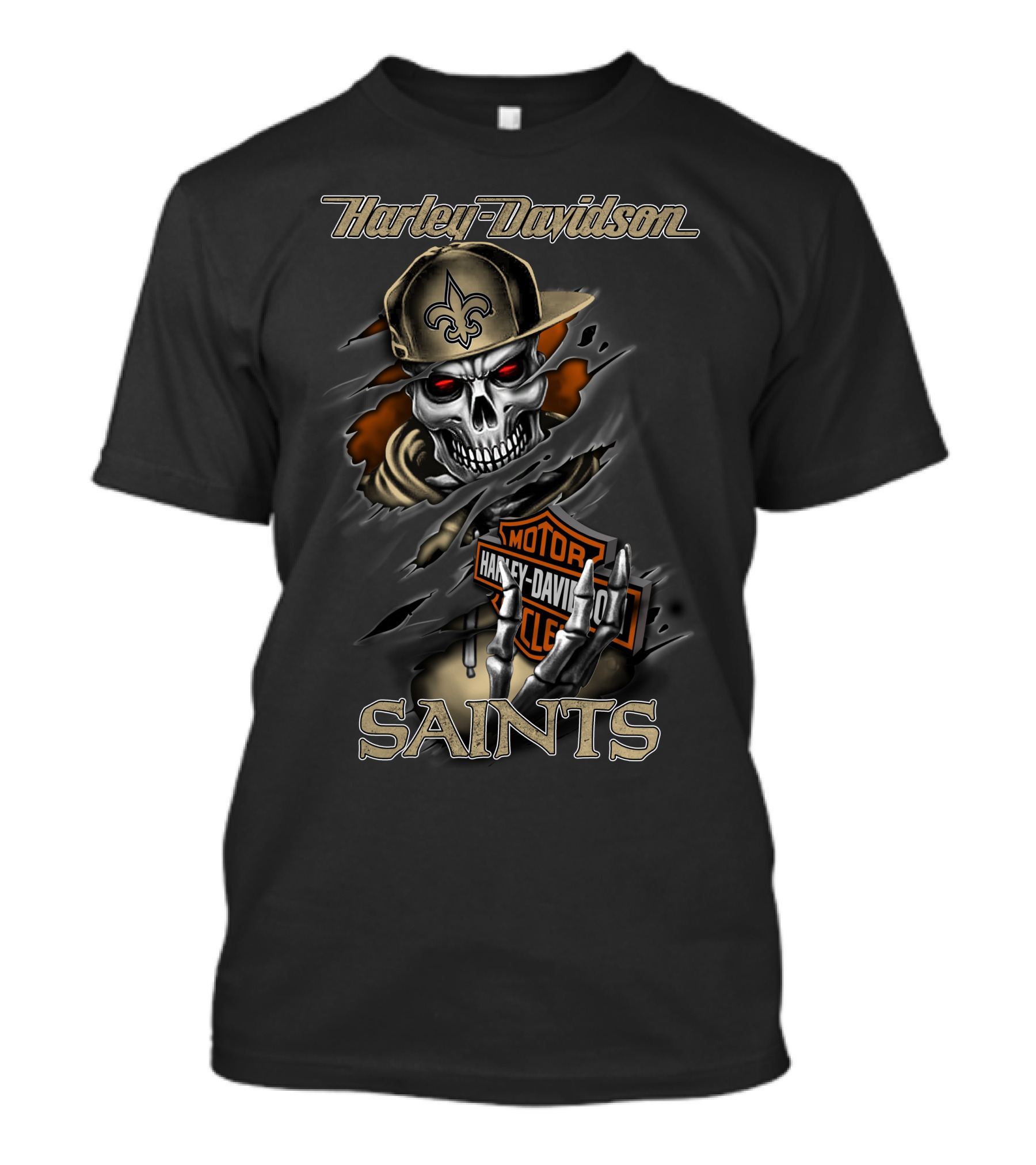 Harley Davidson Saints Skull With Fleur-De-Lis Cap T-Shirt