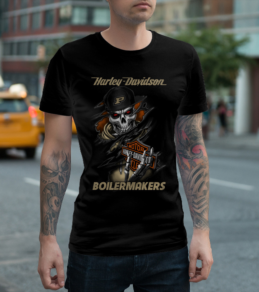 Harley Davidson Boilermakers Purdue Skull Motorcycles T-Shirt